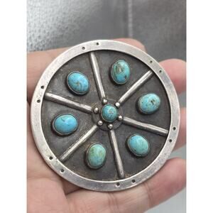 VINTAGE NATIVE AMERICAN STERLING SILVER 925 TURQUOISE LARGE PENDANT